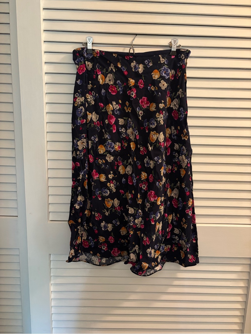 Ralph Lauren Black Floral Midi Skirt with Pink, Purple & Yellow Blooms